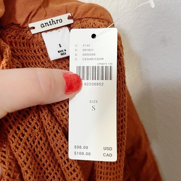 By Anthropologie One-Shoulder Short Sleeve Lace Top Cedar Rust Size Small NEW - Picture 8 of 10